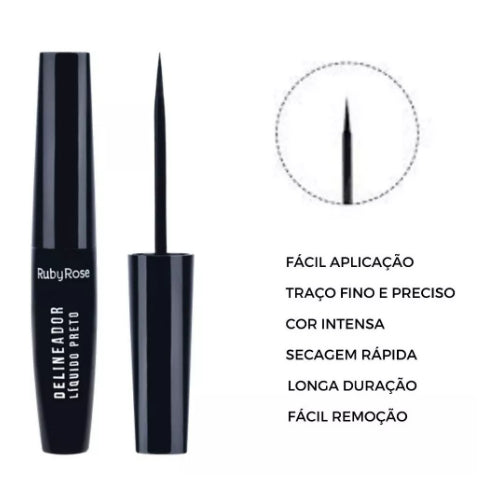 Kit Delineador Liquido Preto Ruby Rose e Rimel