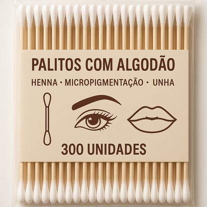 Alinhamento e Limpeza sem Erro – Palitos com Algodão (1200 un.) para Henna e Mais!